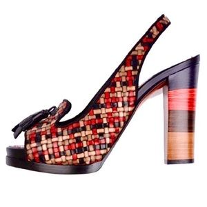 Italian Handmade Color Block Kiliti Basket Weave Slingback Heels by Sant…